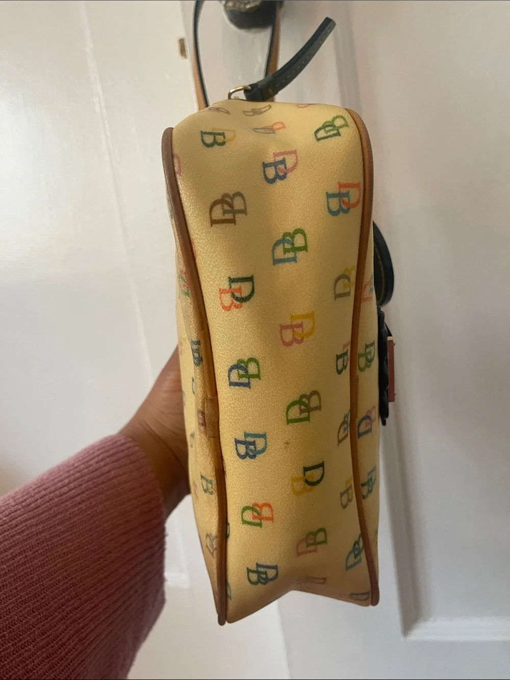Dooney & Bourke Vintage Y2K Yellow Multicolor DB Logo Canvas Shoulder Bag
